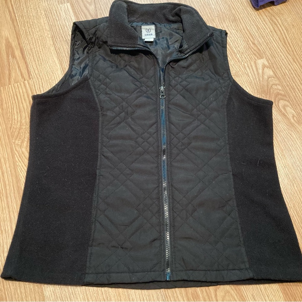 Izod‎ black fleece quilted vest large
